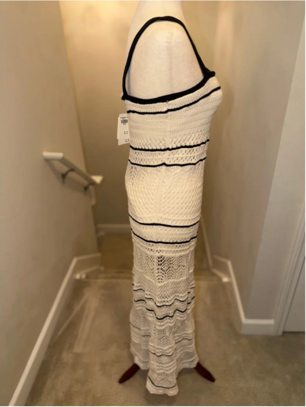Abercrombie & Fitch Crochet Maxi Dress Size M Beige Black NWT